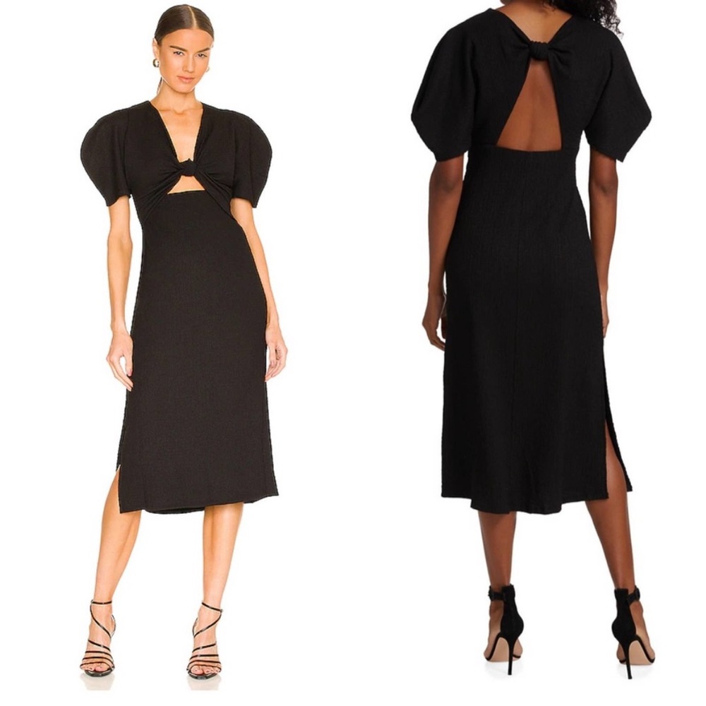ASTR the Label Normandie Midi Dress Cutout Puff Sleeve Black Size XS